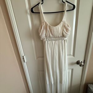 Connected Apparel Cream Pleated Dress
